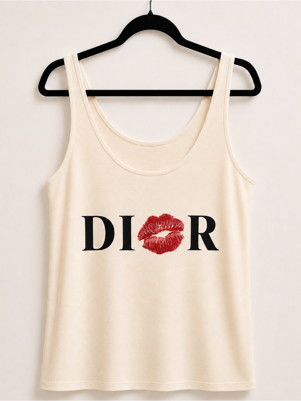 Ivory Tank Top with Red Lip Print